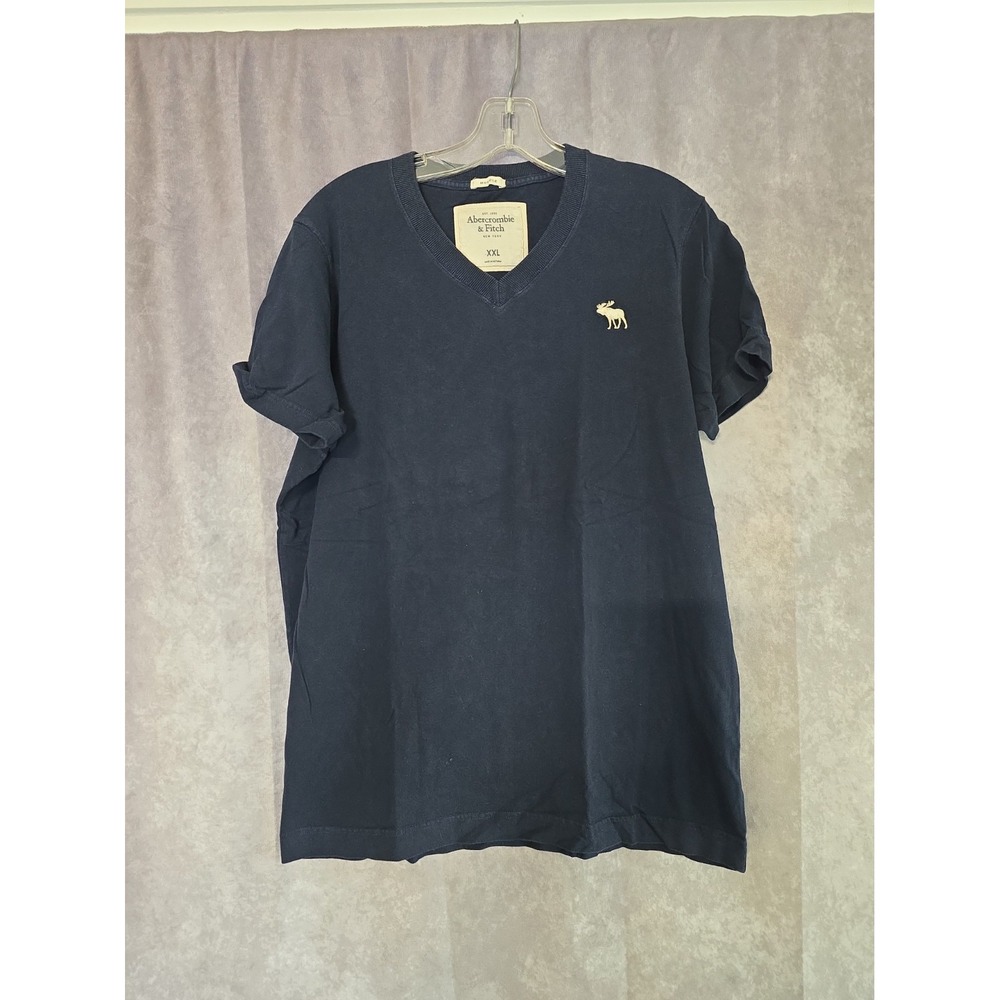 Abercrombie & Fitch Mens Muscle Fit V-Neck T-Shirt Navy Blue Embroidered Logo 2X
